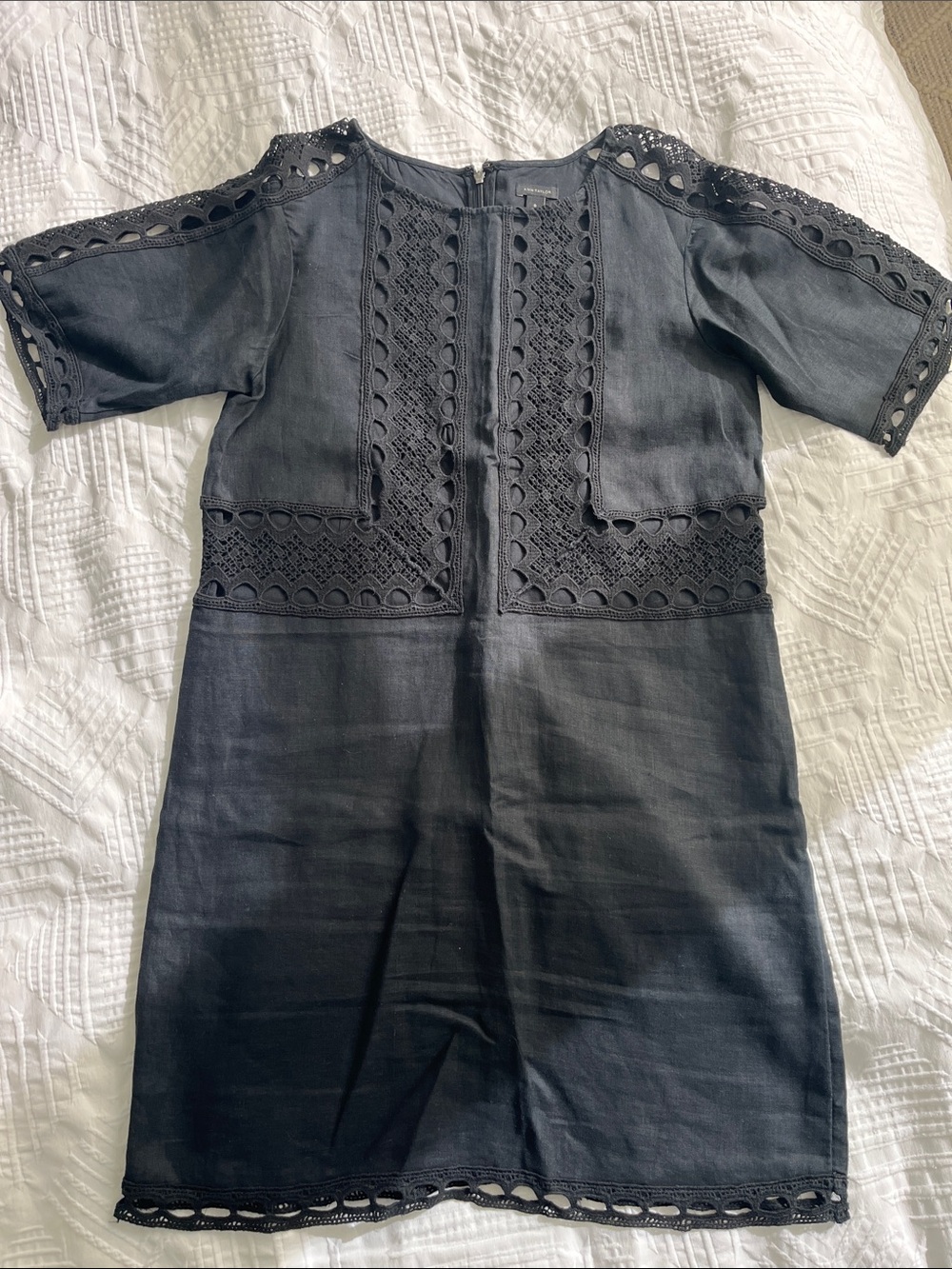 Ann Taylor Black Eyelet-Trim Linen Shift Dress